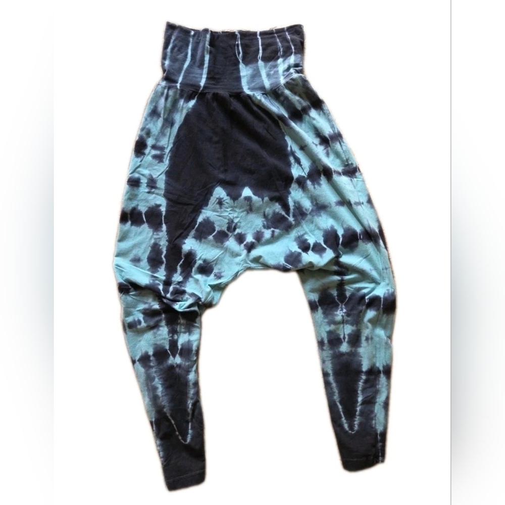 American Apparel Harem Pants USA made Size XS/S Black Teal Tie Dye Pattern EUC